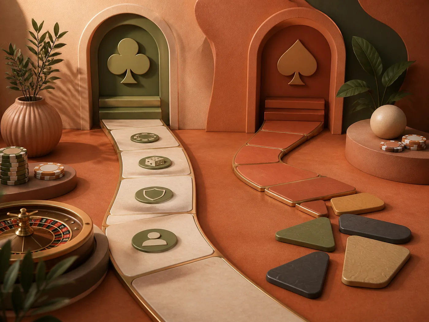 Caminhos de acesso em uma interface de cassino, apresentados como ilustração