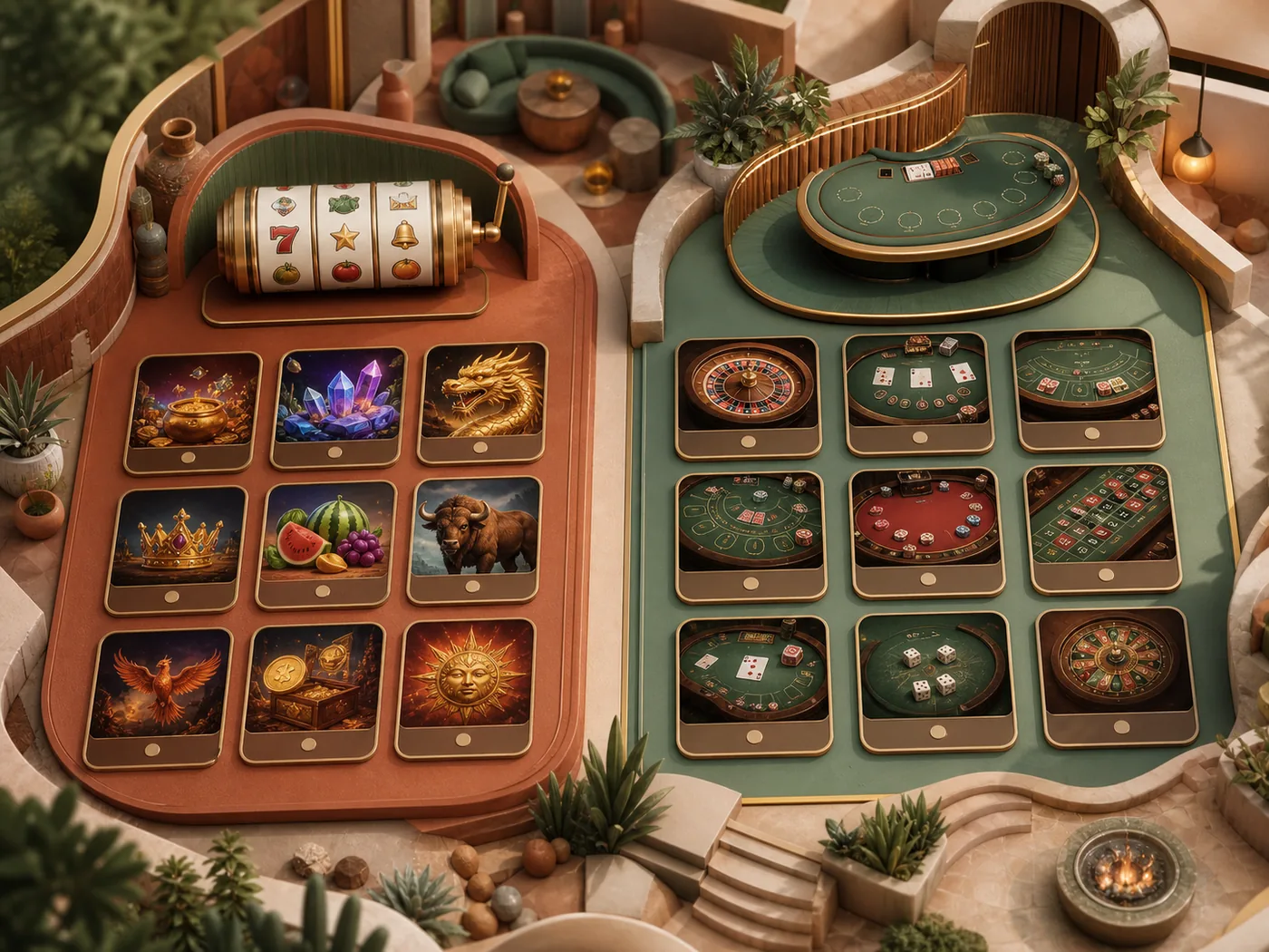 Categorias editoriais de slots e jogos de cassino observadas